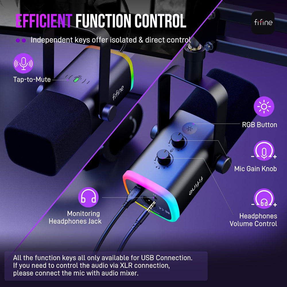 FIFINE AmpliGame uso en streaming con brazo y micrófono posicionados sobre escritorio