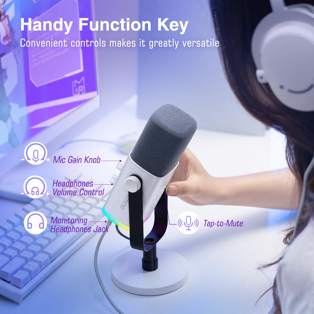 FIFINE AmpliGame AM8W controles de ganancia y mute a mano, ajuste rápido en vivo