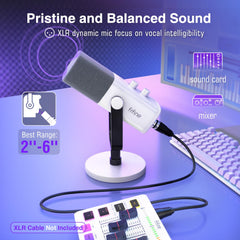 FIFINE AmpliGame AM8W primer plano de rejilla y cápsula, mejora claridad vocal