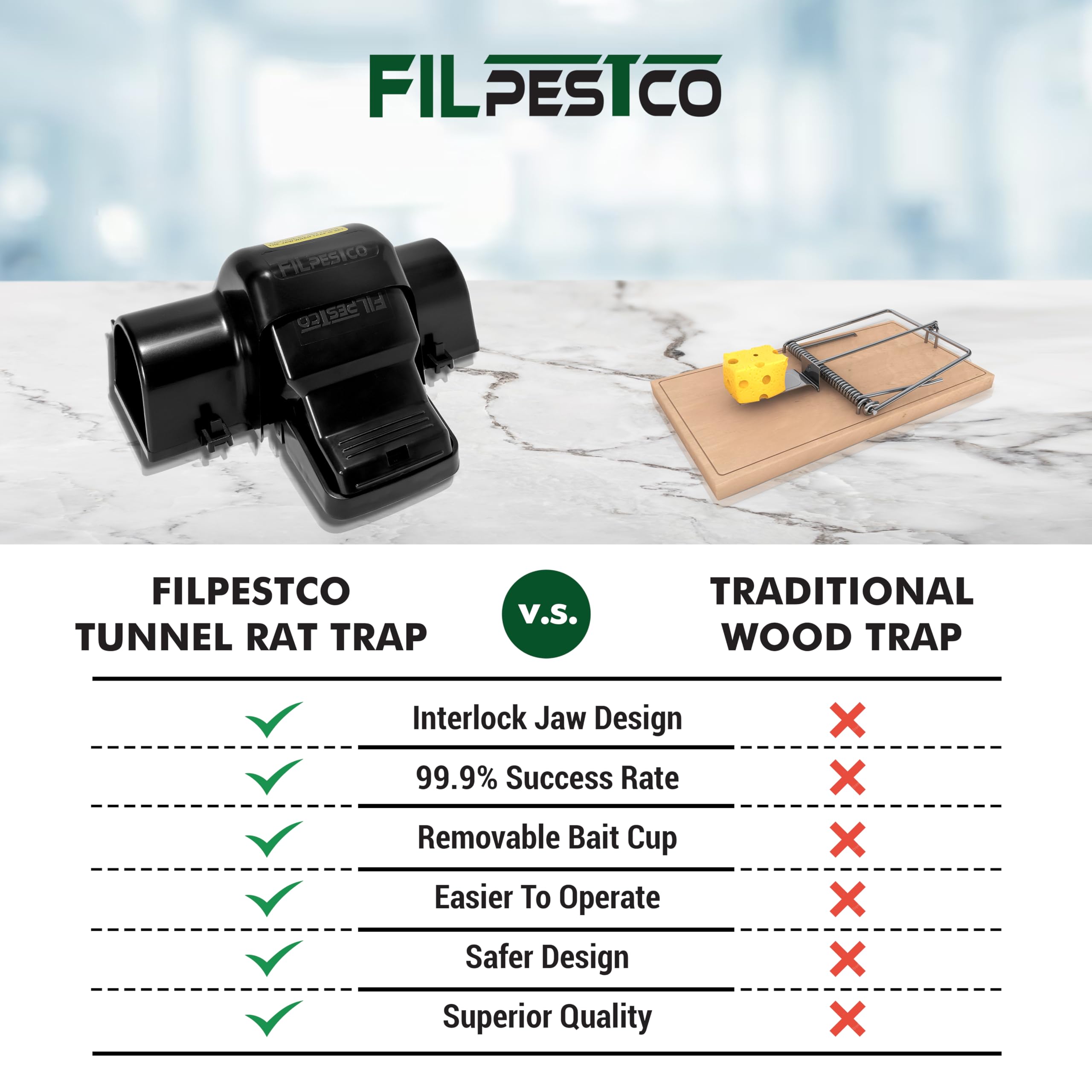 Filpestco open chamber demonstrating extra-large interior size for big rats and mice