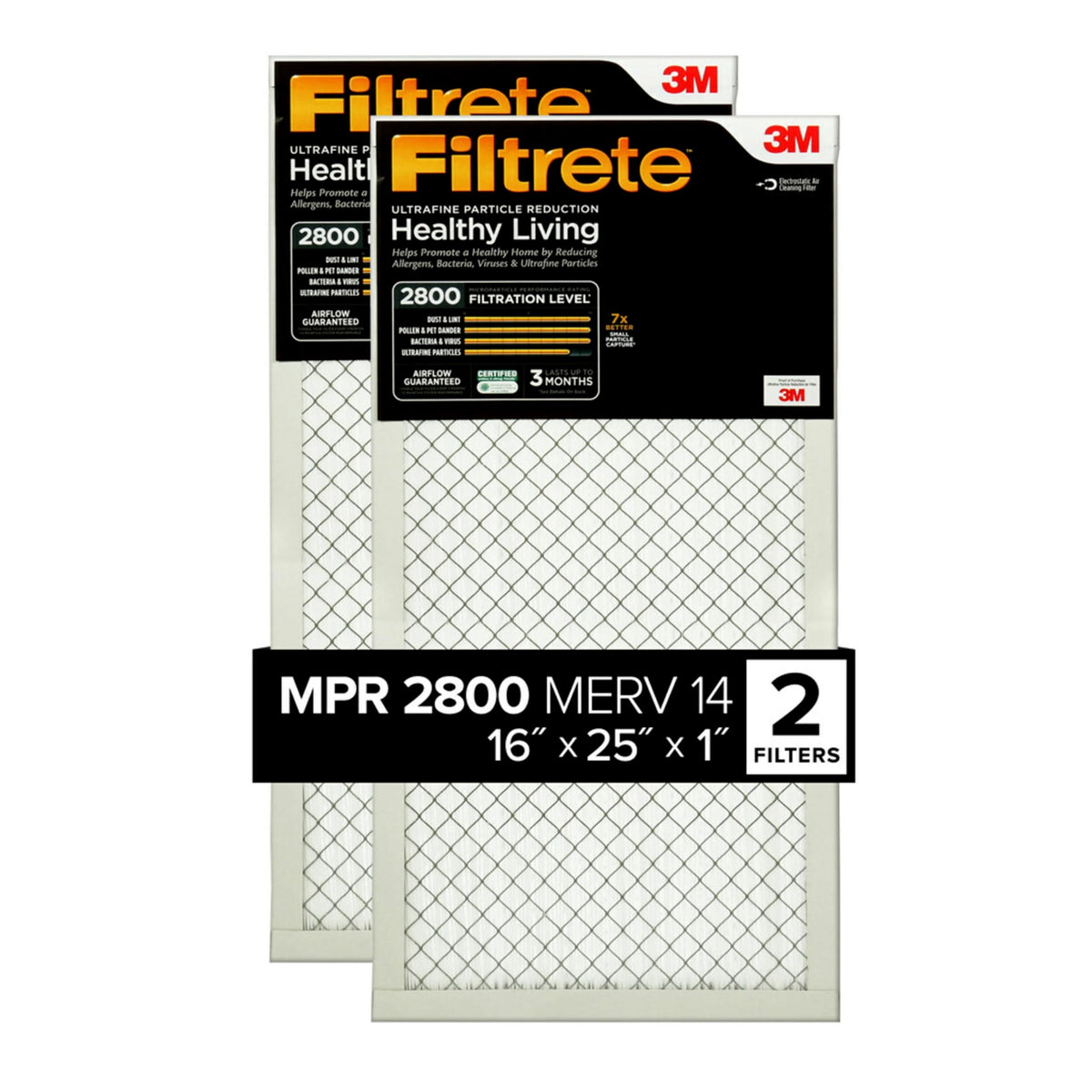 Filtrete frontal del paquete mostrando tamaño y beneficio de captura