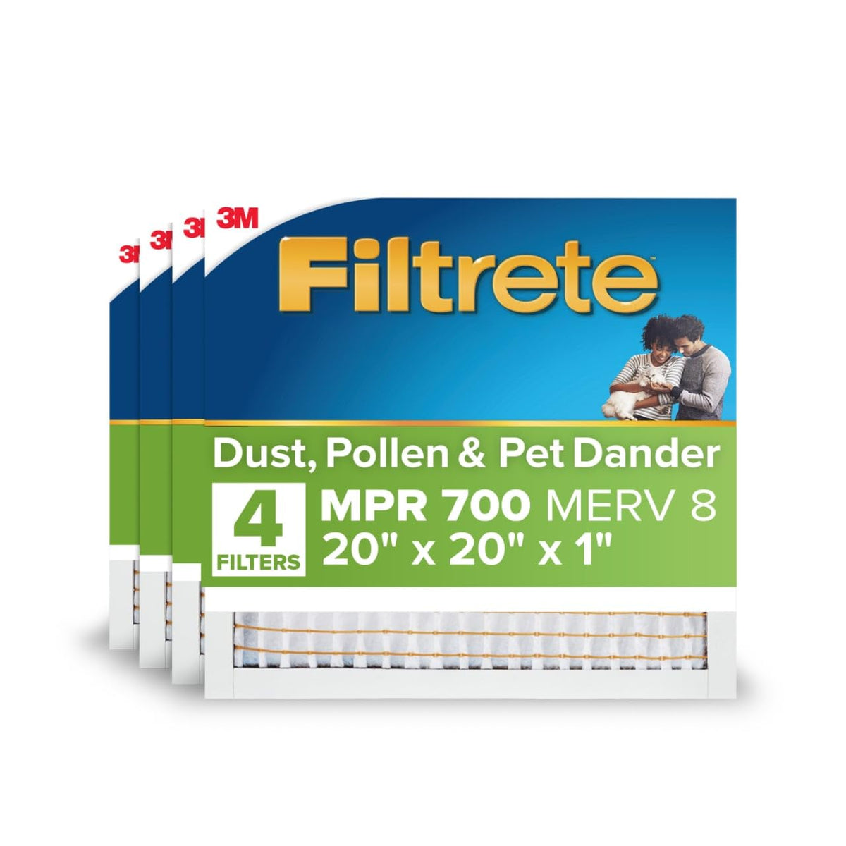 Filtrete vista frontal del paquete mostrando tamaño y beneficio de captura