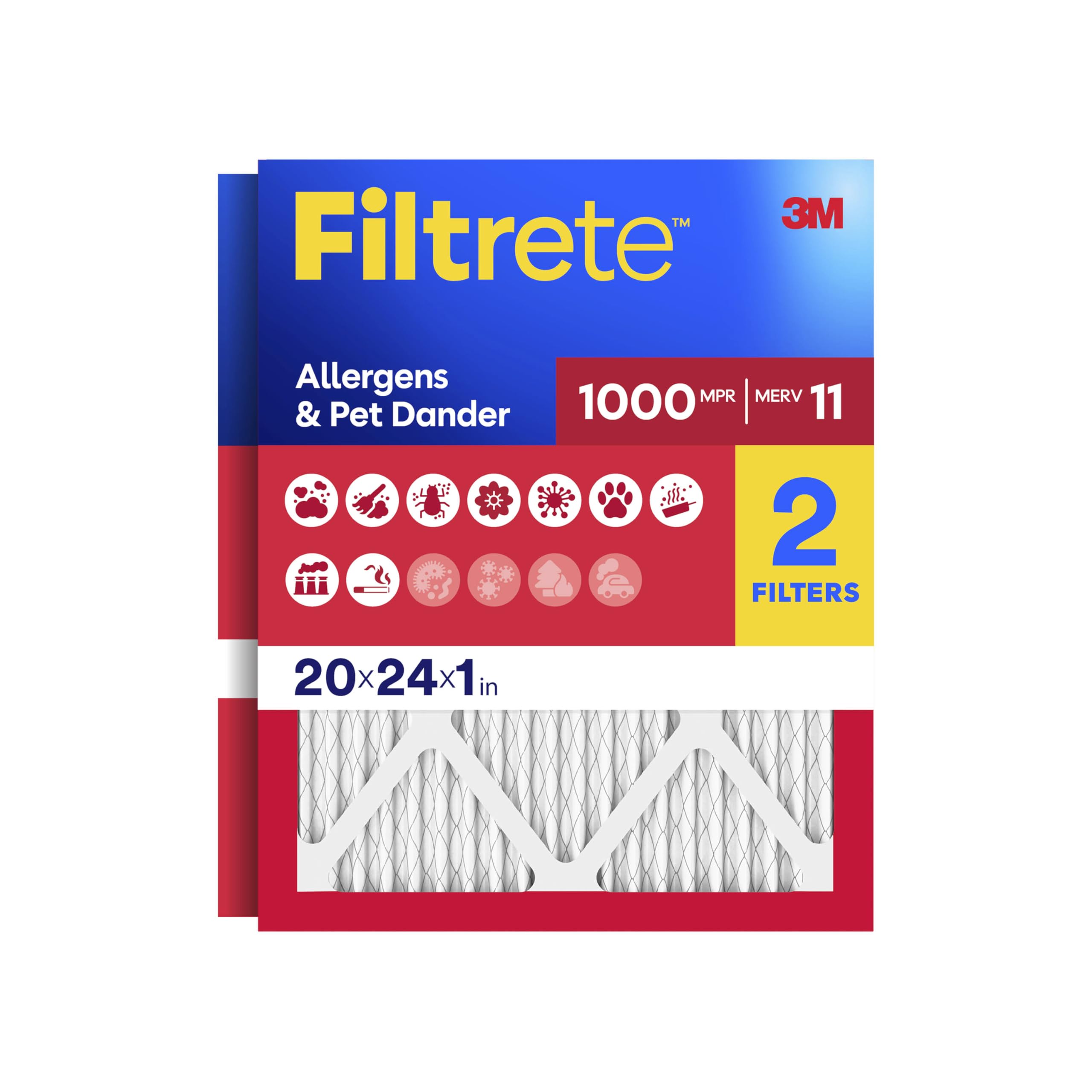 Filtrete imagen frontal del paquete pack de 2 mostrando tamaño y beneficio de limpieza
