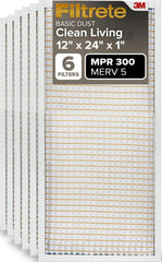 Filtrete empaque frontal 12x24x1 mostrando paquete de seis y beneficio de reposición
