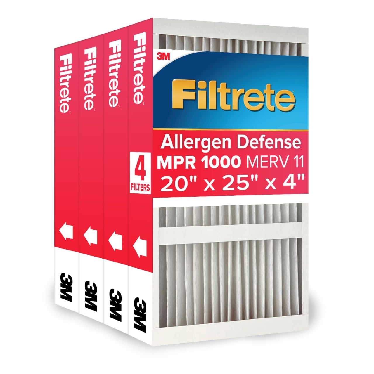 Filtrete paquete frontal de 4 filtros mostrando ahorro y conveniencia