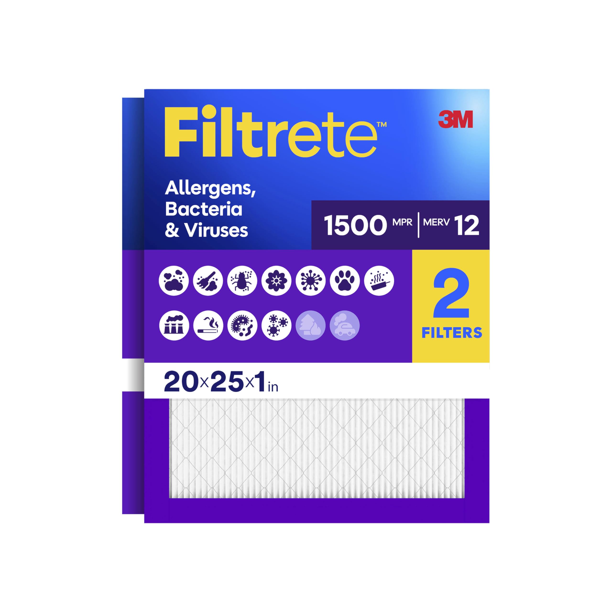 Filtrete empaque frontal mostrando medidas y beneficio de aire más limpio