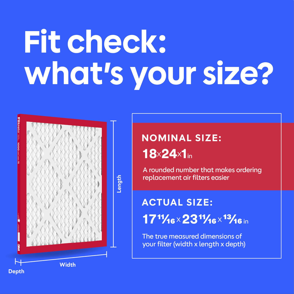 Filtrete side label and dimensions for easy fit confirmation benefit