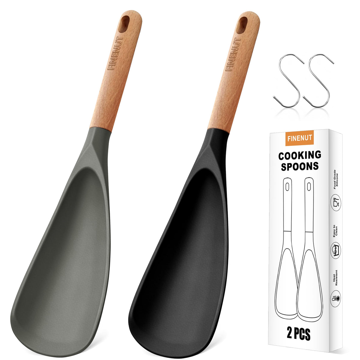 FINENUT vista frontal del juego de dos cucharas, protección antiarañazos