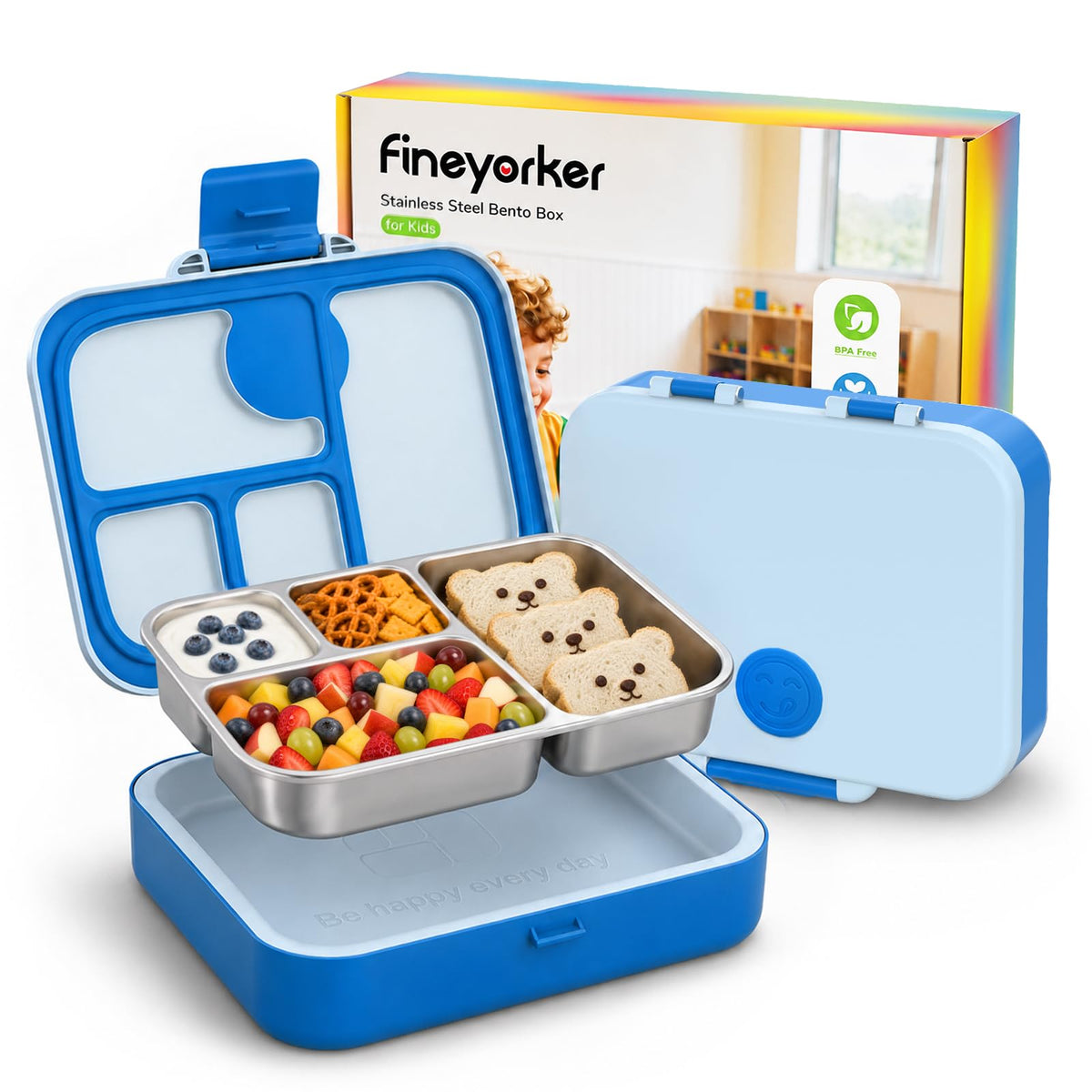 Fineyorker vista frontal con tapa cerrada, práctico y compacto para mochilas