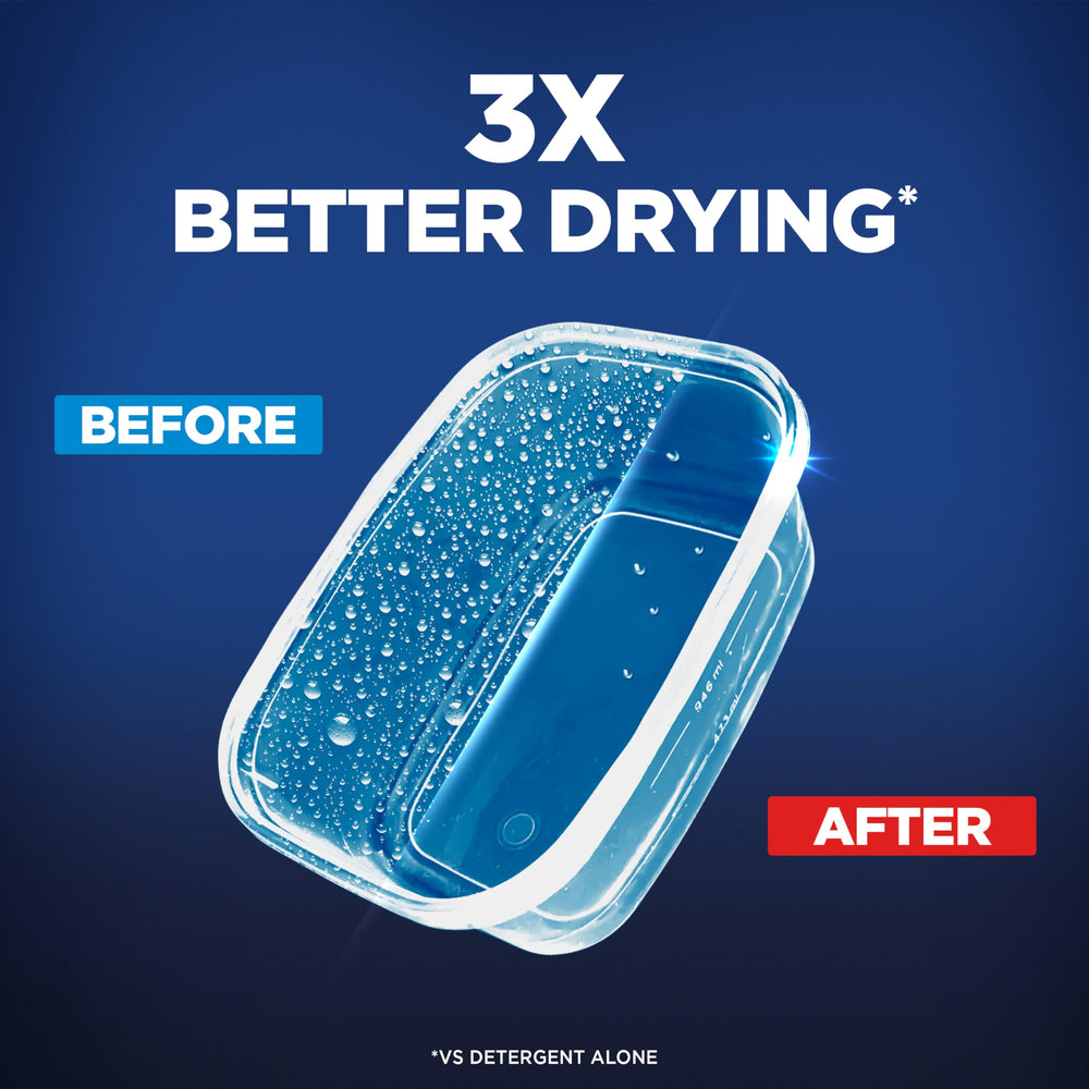 Cristalería brillante lavado con Finish Jet‑Dry mostrando resultado sin manchas
