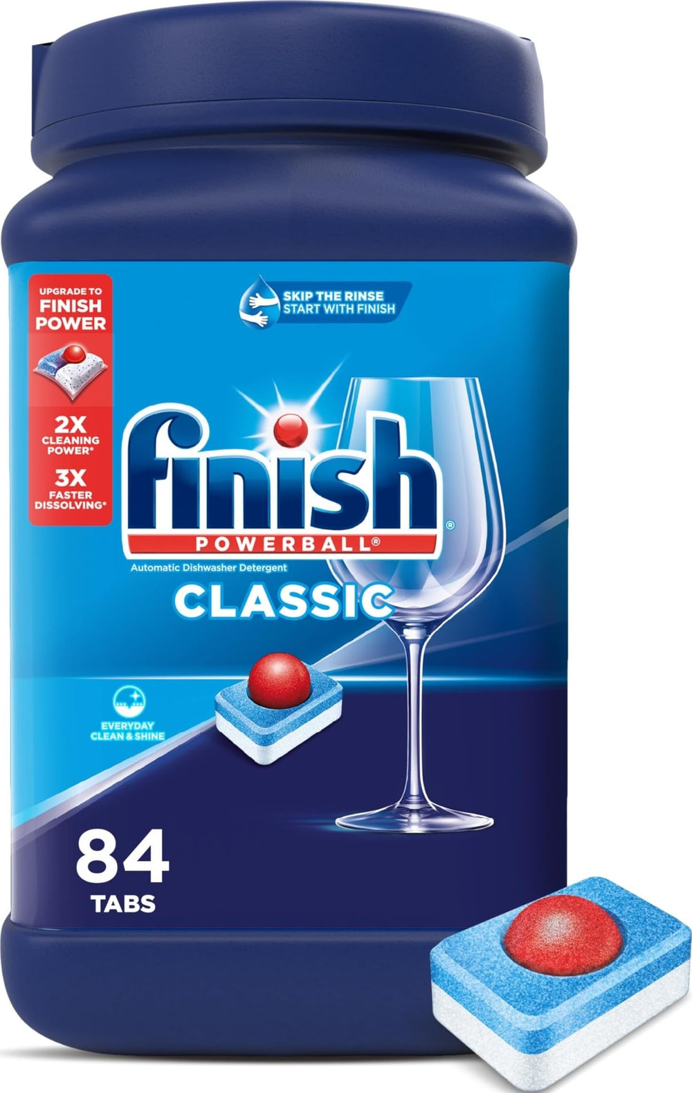 Finish envase frontal mostrando las 84 pastillas y beneficio de ahorro