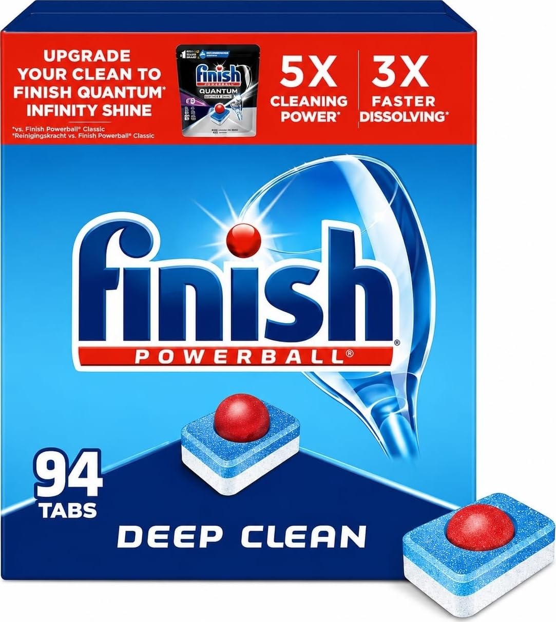 Finish front packaging showing 94-count pack and clear branding for easy supply