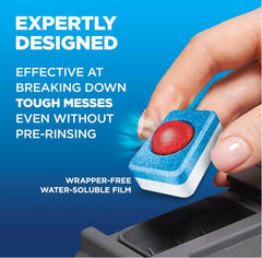 Finish pod positioned in dishwasher detergent compartment demonstrating simple use