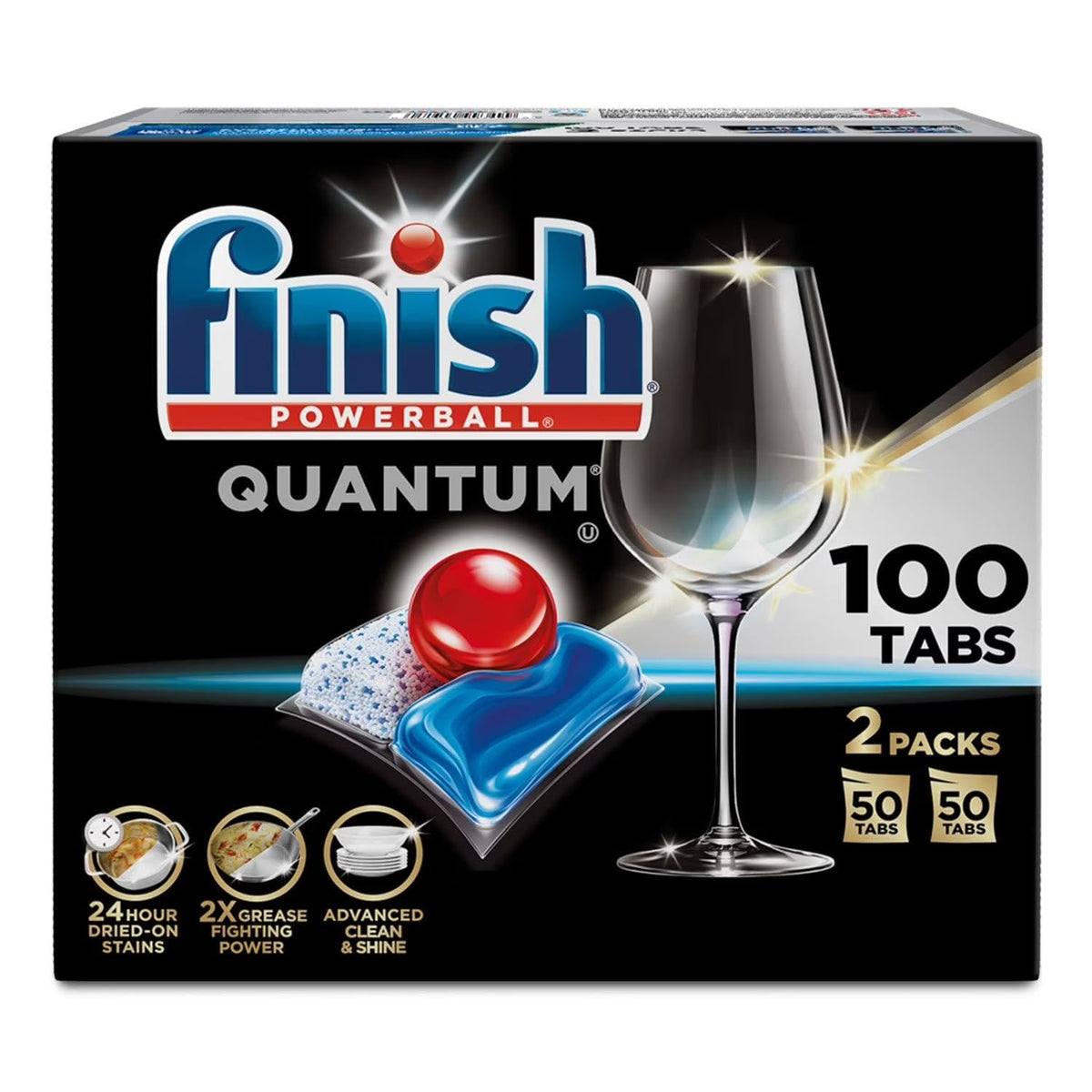 Finish front packaging showing 100 tablets and clear benefits