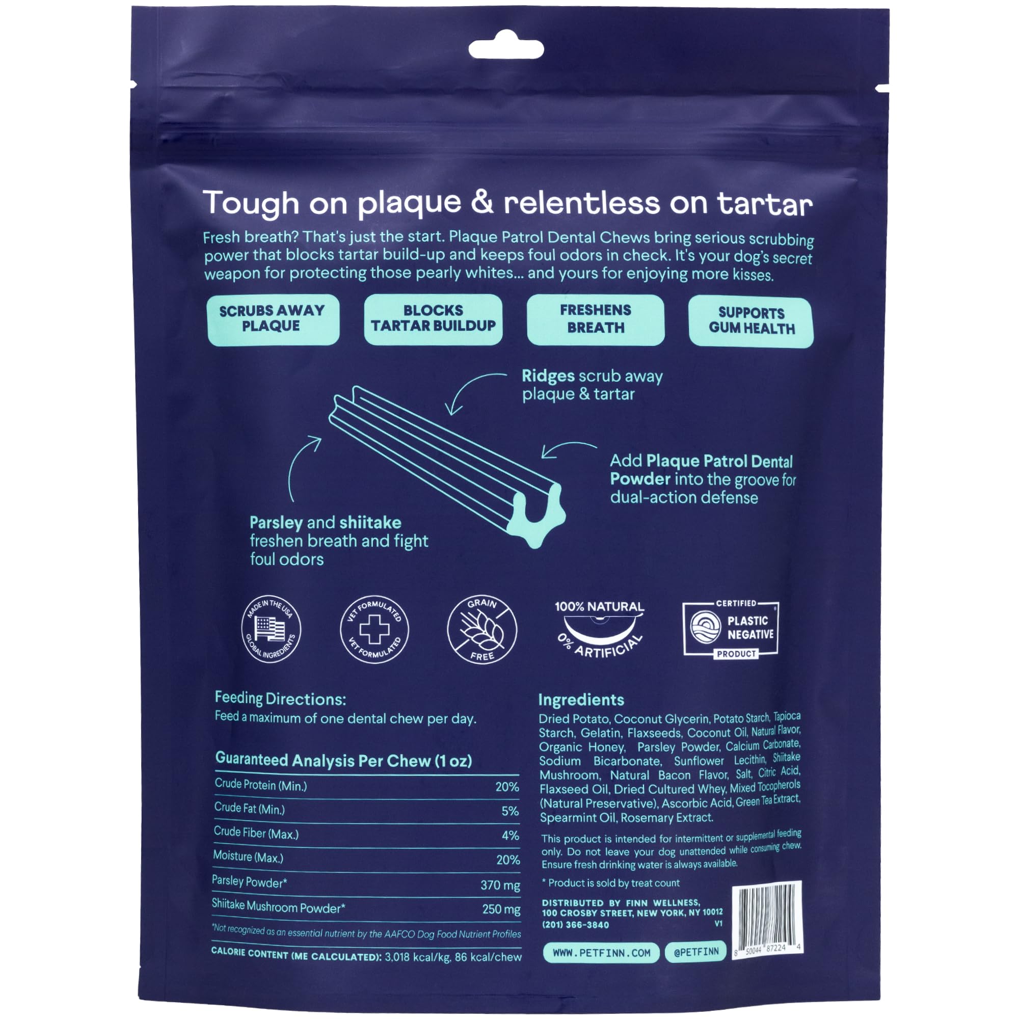 Finn textura de la masticable que ayuda a remover placa eficazmente
