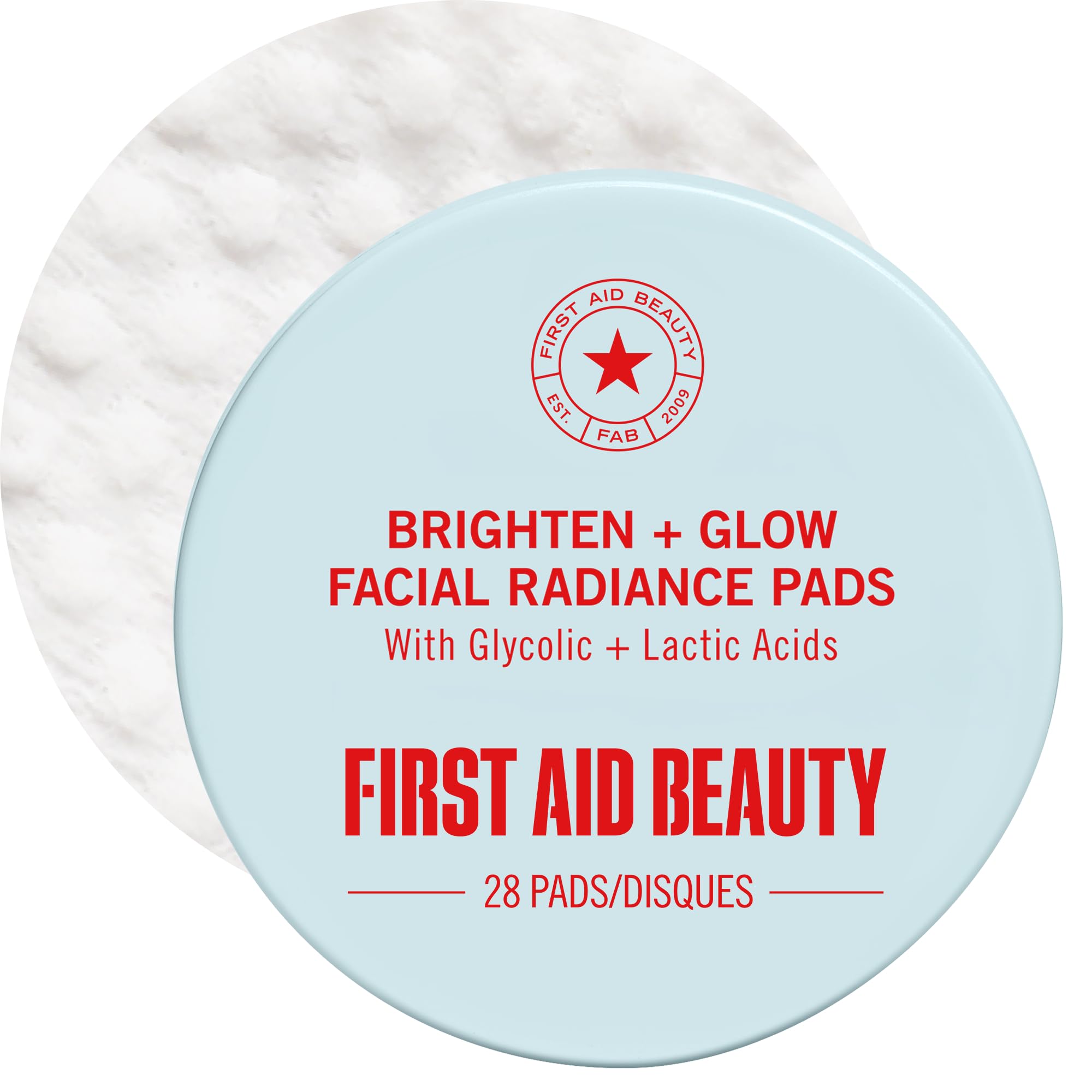 First Aid Beauty empaque frontal mostrando 28 toallitas y beneficios