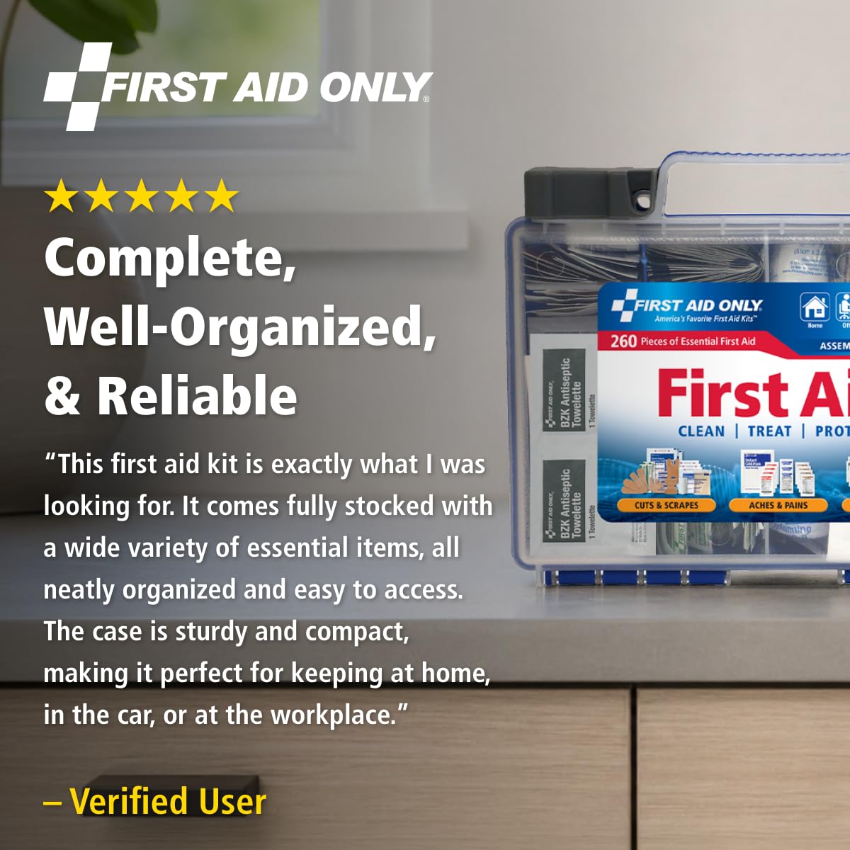 First Aid Only kit colocado en obra listo para responder a incidentes laborales