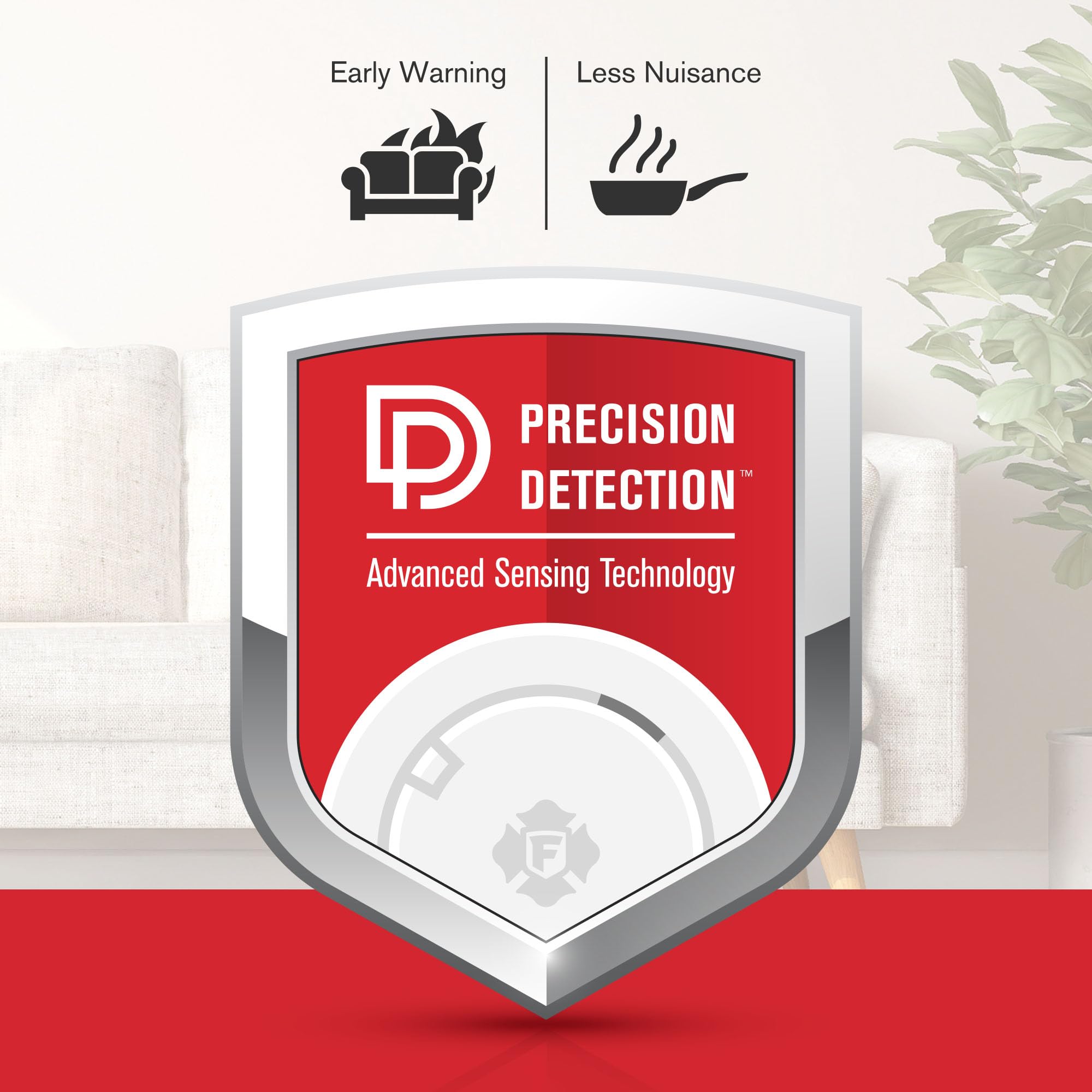 First Alert detalle del sensor que destaca detección precisa y menos falsas alarmas