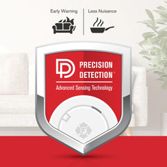 First Alert detalle del sensor que destaca detección precisa y menos falsas alarmas