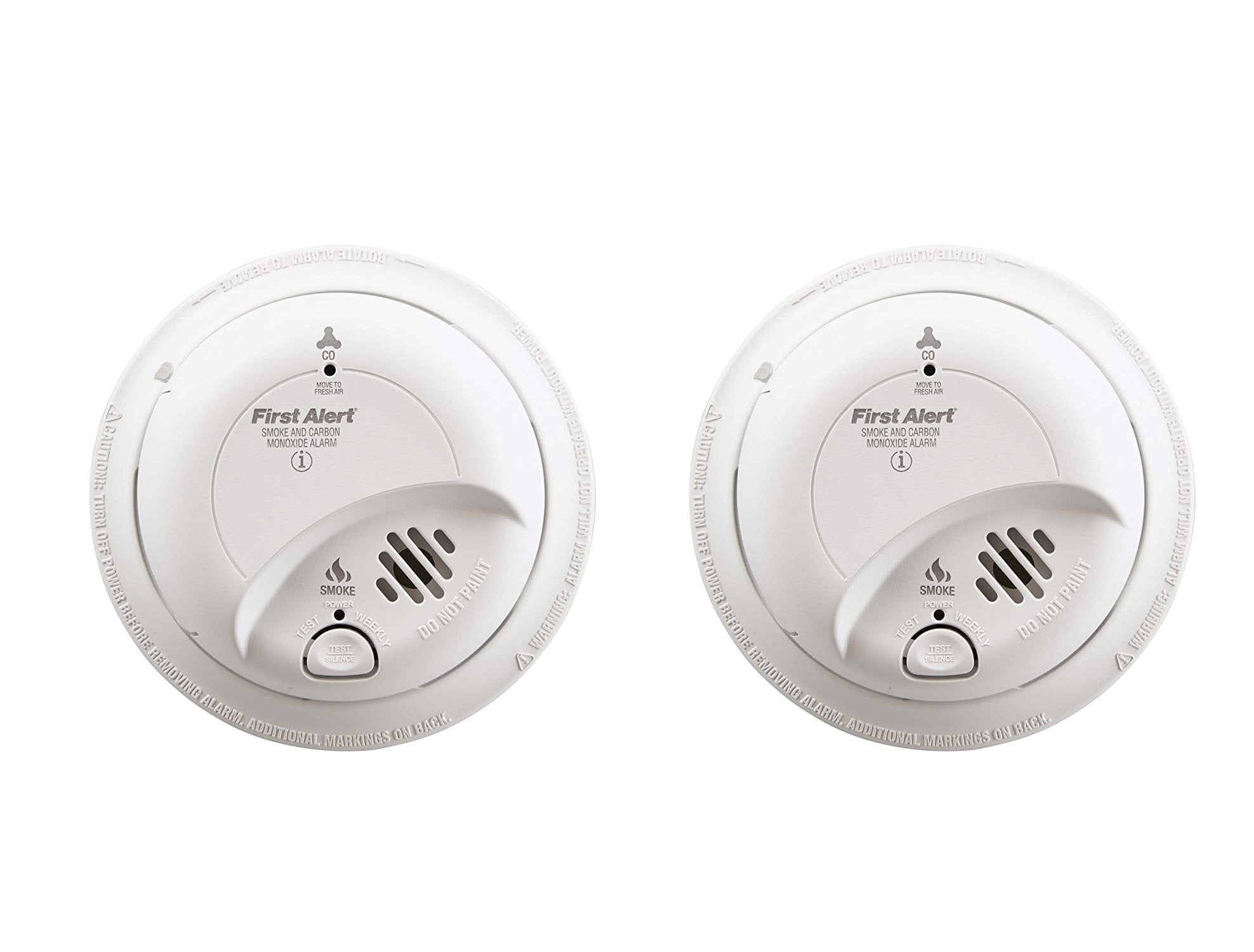 First Alert SC-9120B front view showing LEDs and test button, clear hazard identification