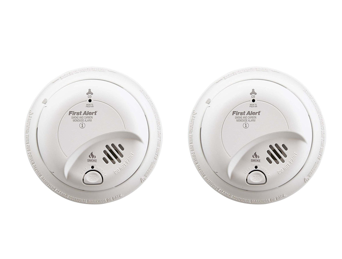 First Alert SC-9120B front view showing LEDs and test button, clear hazard identification