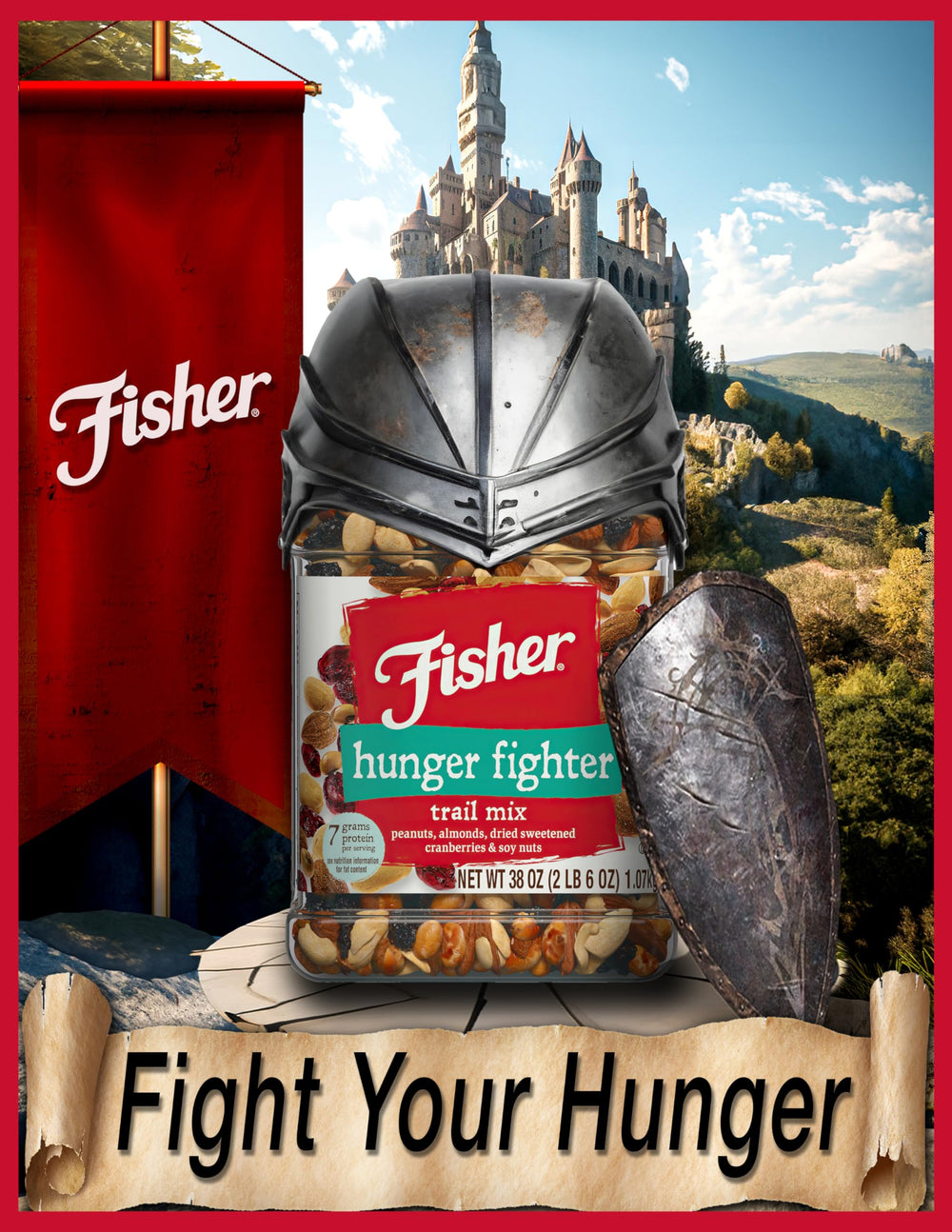 Fisher etiqueta nutricional abierta, claridad en proteína y alérgenos