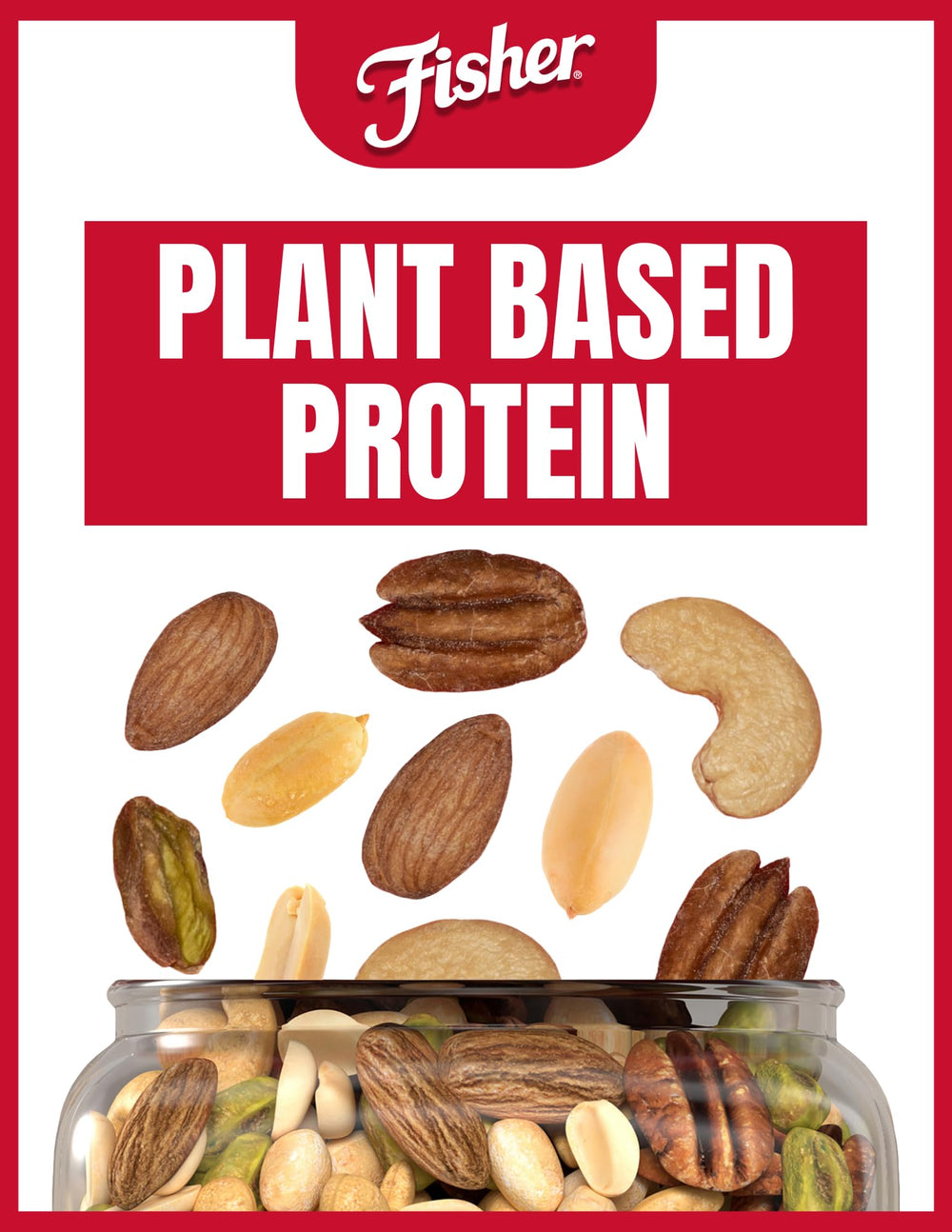 CHEF'S NATURALS Fisher open canister top view showing mixed nuts and ease of access