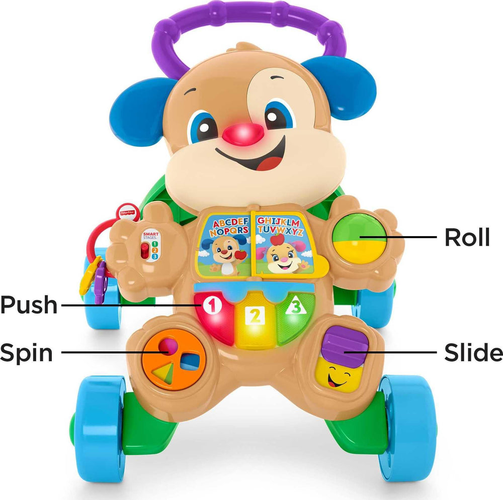 Fisher-Price andador junto a una silla para comparar tamaño y escala