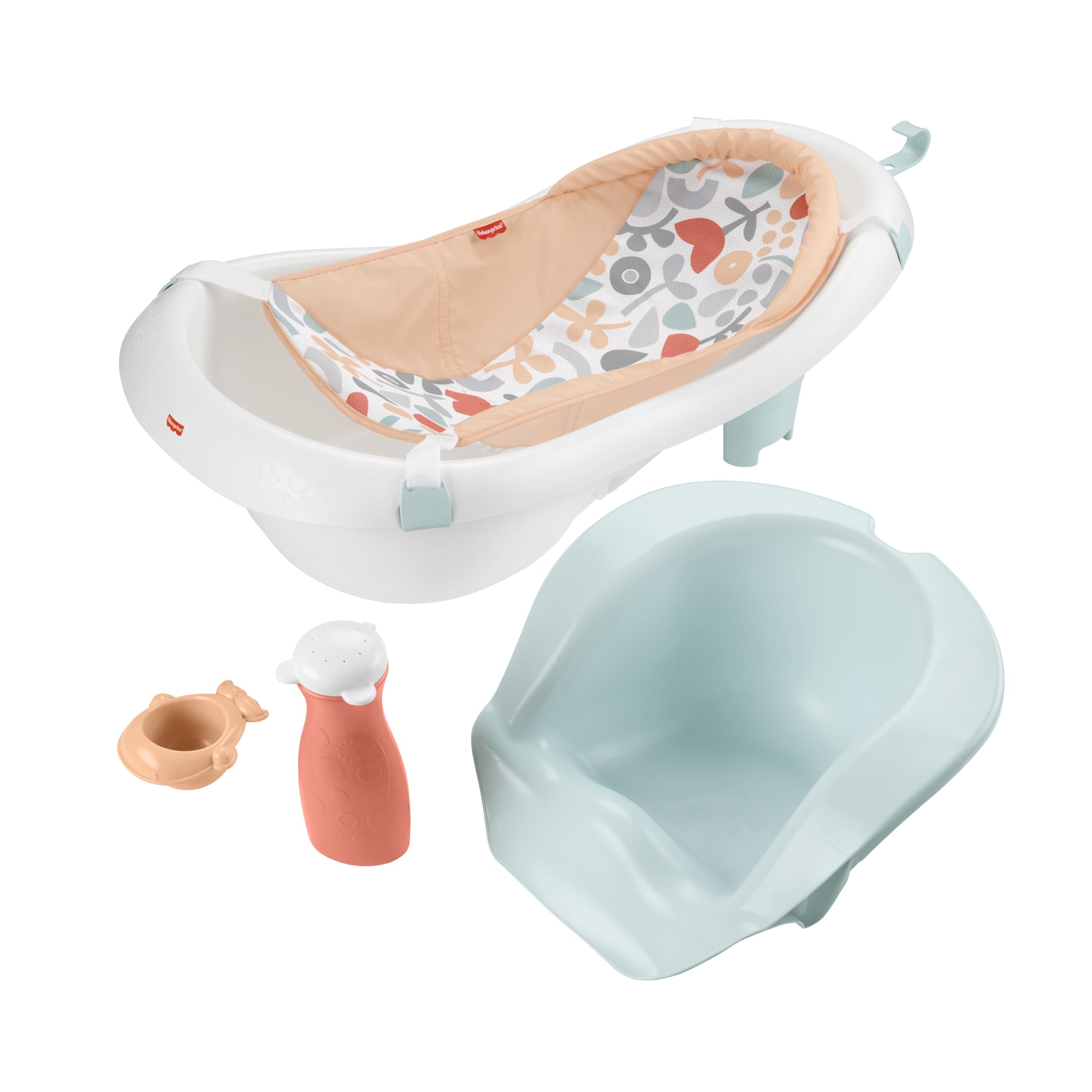 Fisher-Price bañera frontal Summer Blossoms mostrando color y forma, fácil de usar
