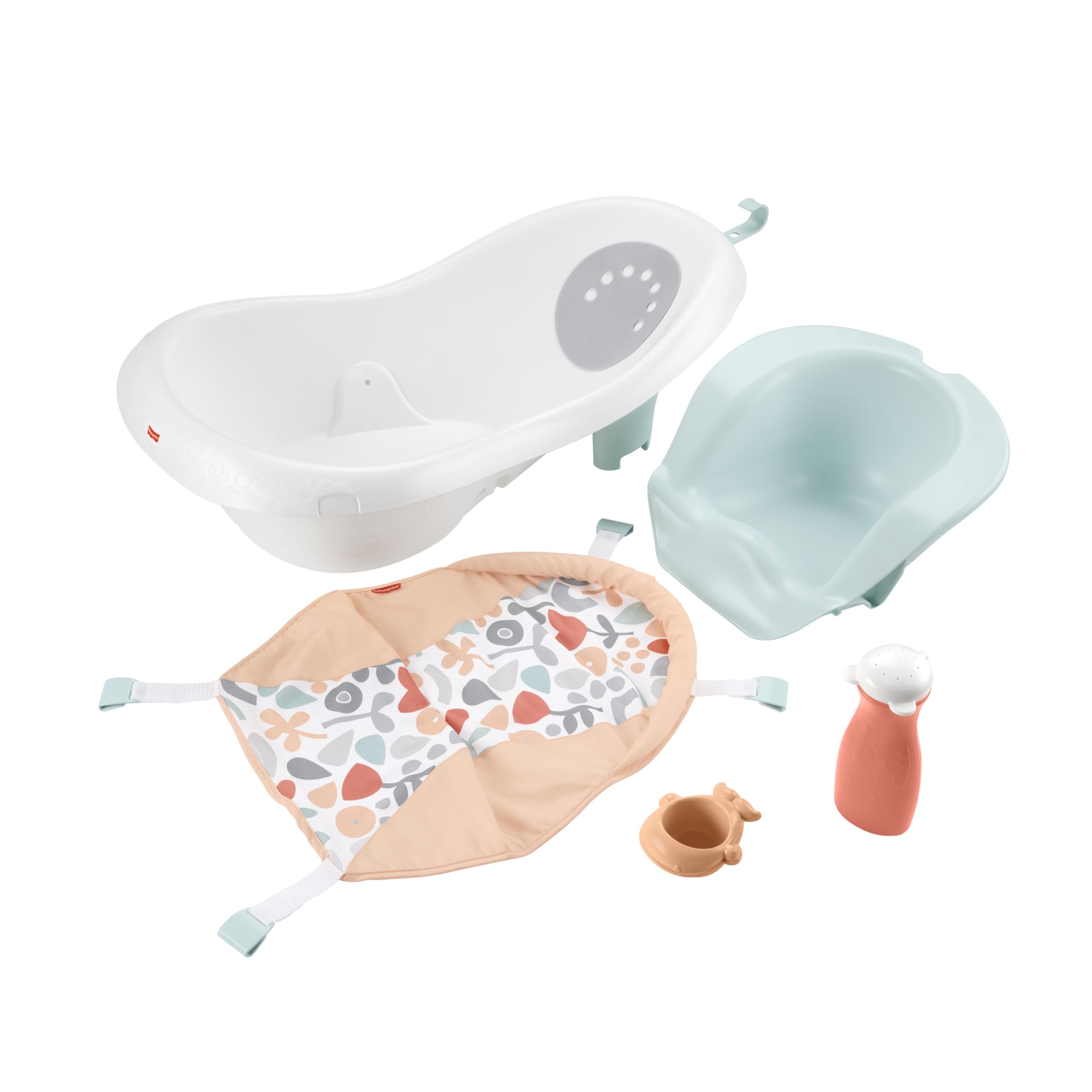Fisher-Price bañera colocada en un fregadero adulto para uso práctico en casa
