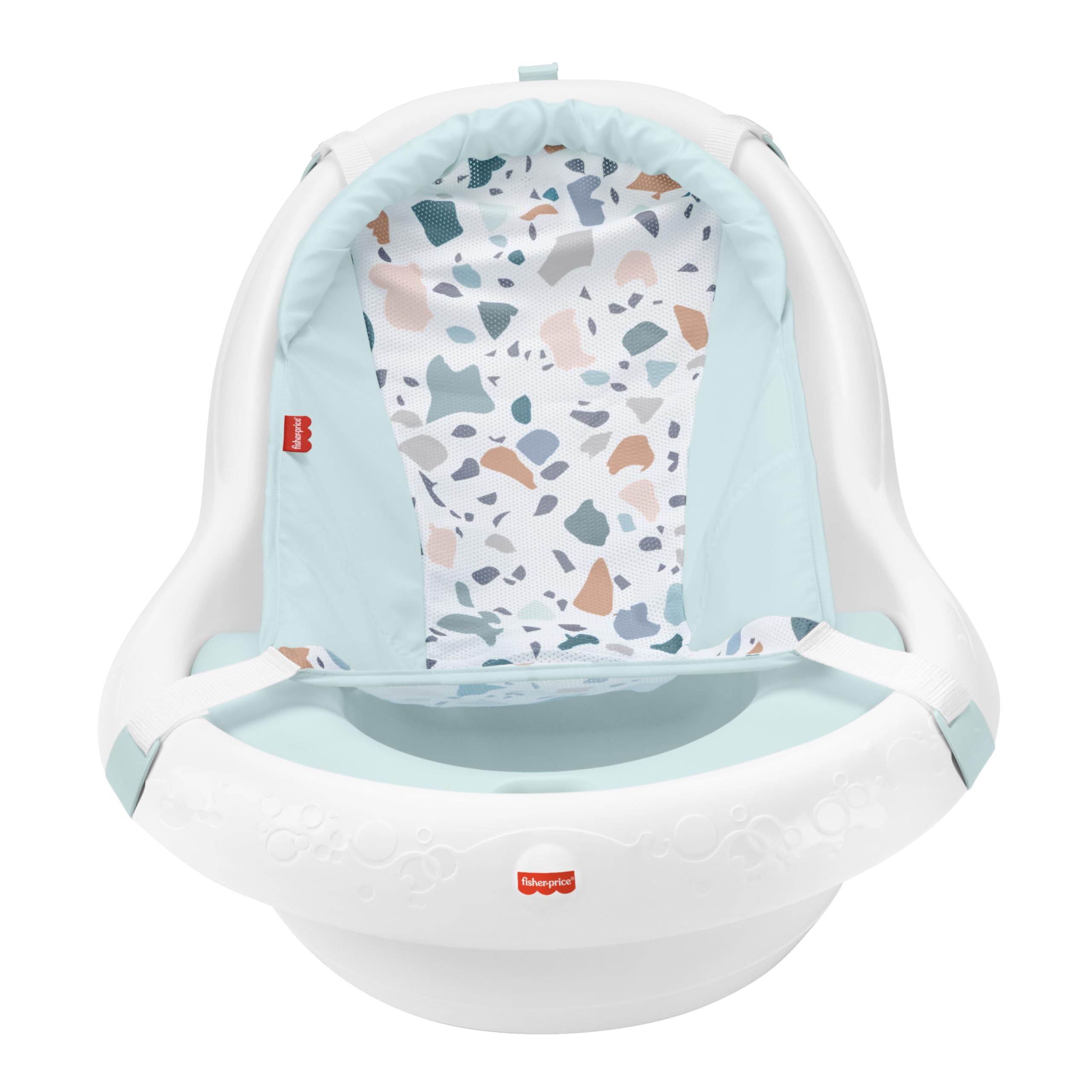 Fisher-Price bañera en fregadero demostrando ajuste y ahorro de espacio