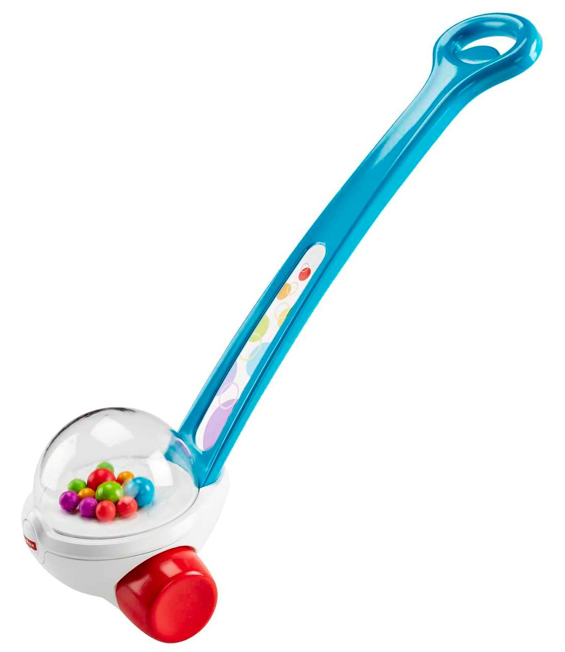 Comparación de tamaño Fisher-Price Corn Popper junto a una silla para escala