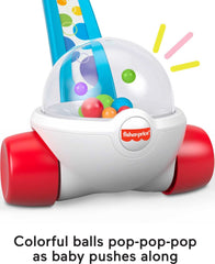 Vista de las ruedas y base Fisher-Price que brindan estabilidad al empujar