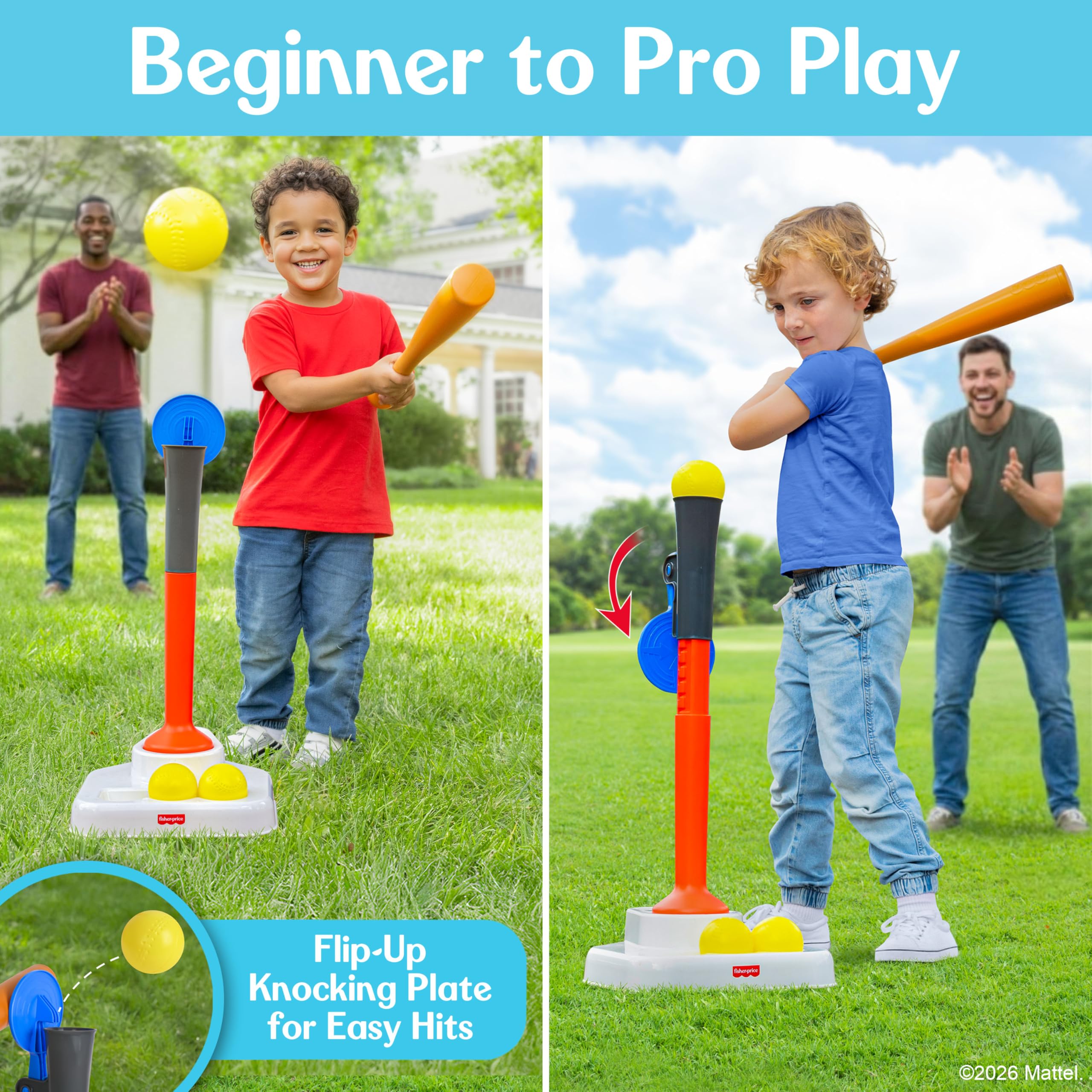 Fisher-Price detalle del bate ligero diseñado para manos pequeñas y control