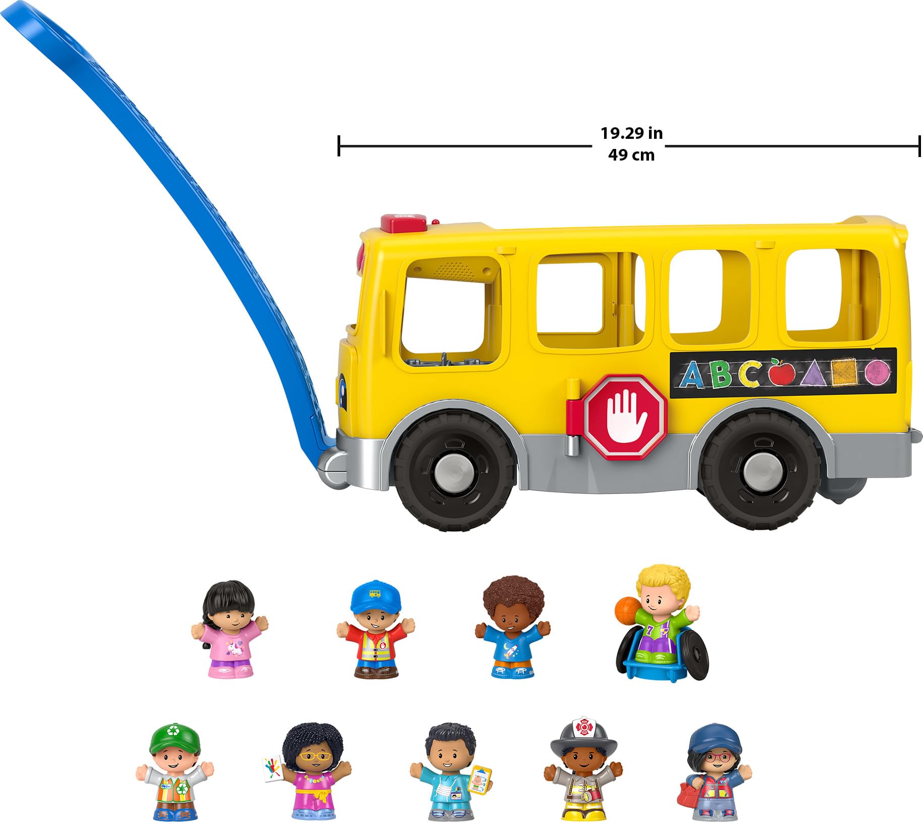 Fisher-Price escena de juego con niño empujando el autobús para motricidad y diversión