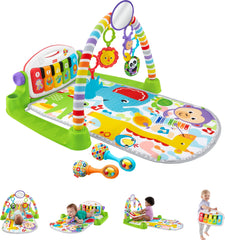 Fisher-Price gimnasio deluxe frontal mostrando arco y teclado, estimula el juego