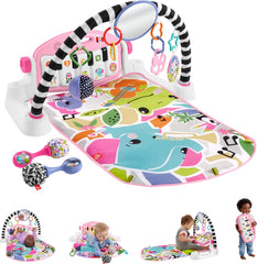 Fisher-Price piano gym frontal mostrando luces y teclado para estimulación visual
