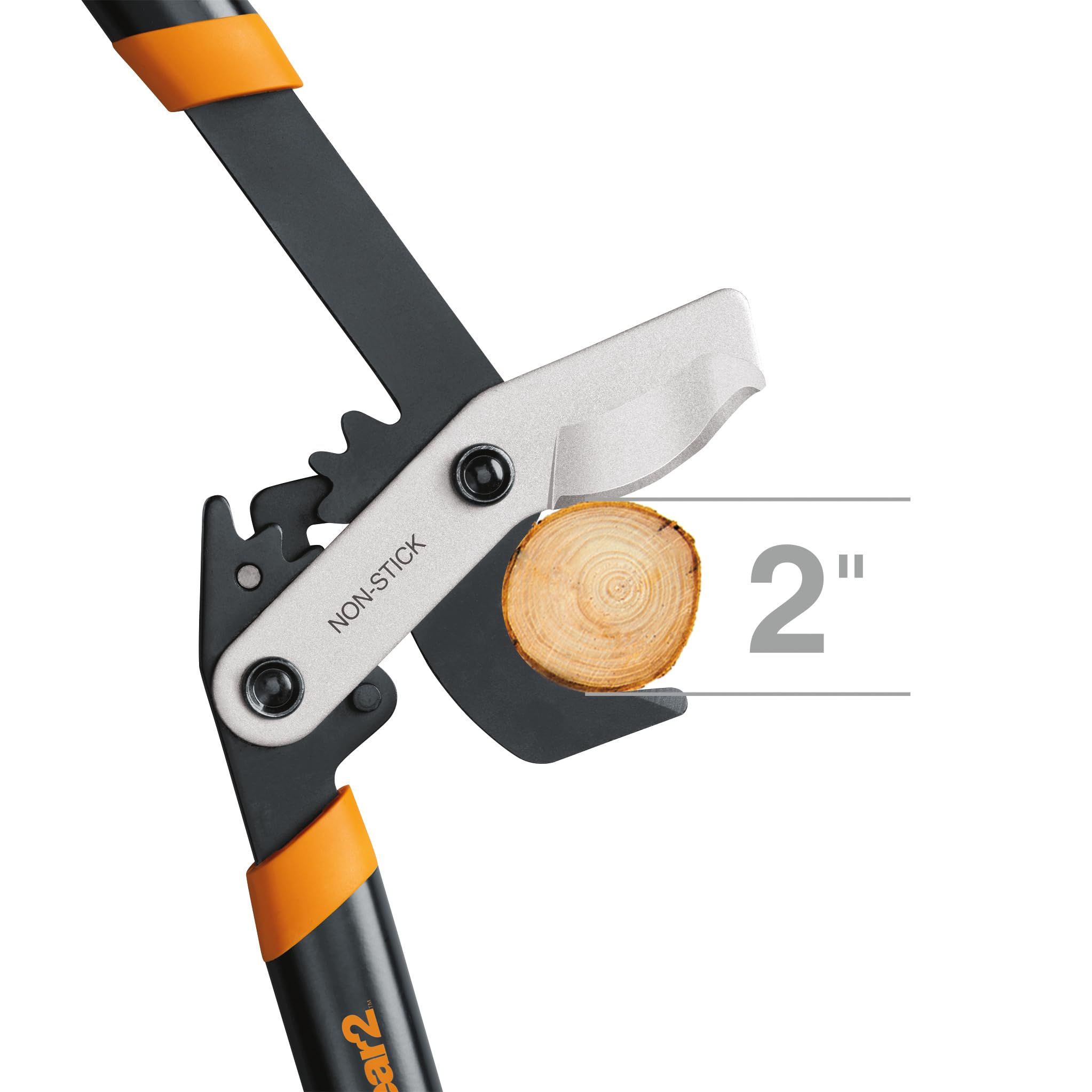 Fiskars tijera de 32 pulgadas desplegada destacando la palanca añadida