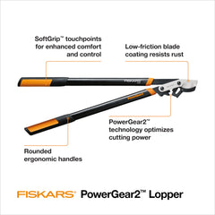 Detalle de la hoja de Fiskars PowerGear2 con recubrimiento y corte limpio
