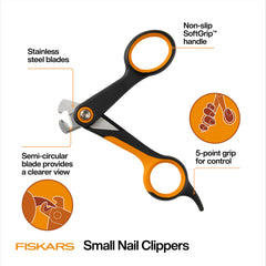 Fiskars detalle de la hoja semicircular para mejor visibilidad del corte
