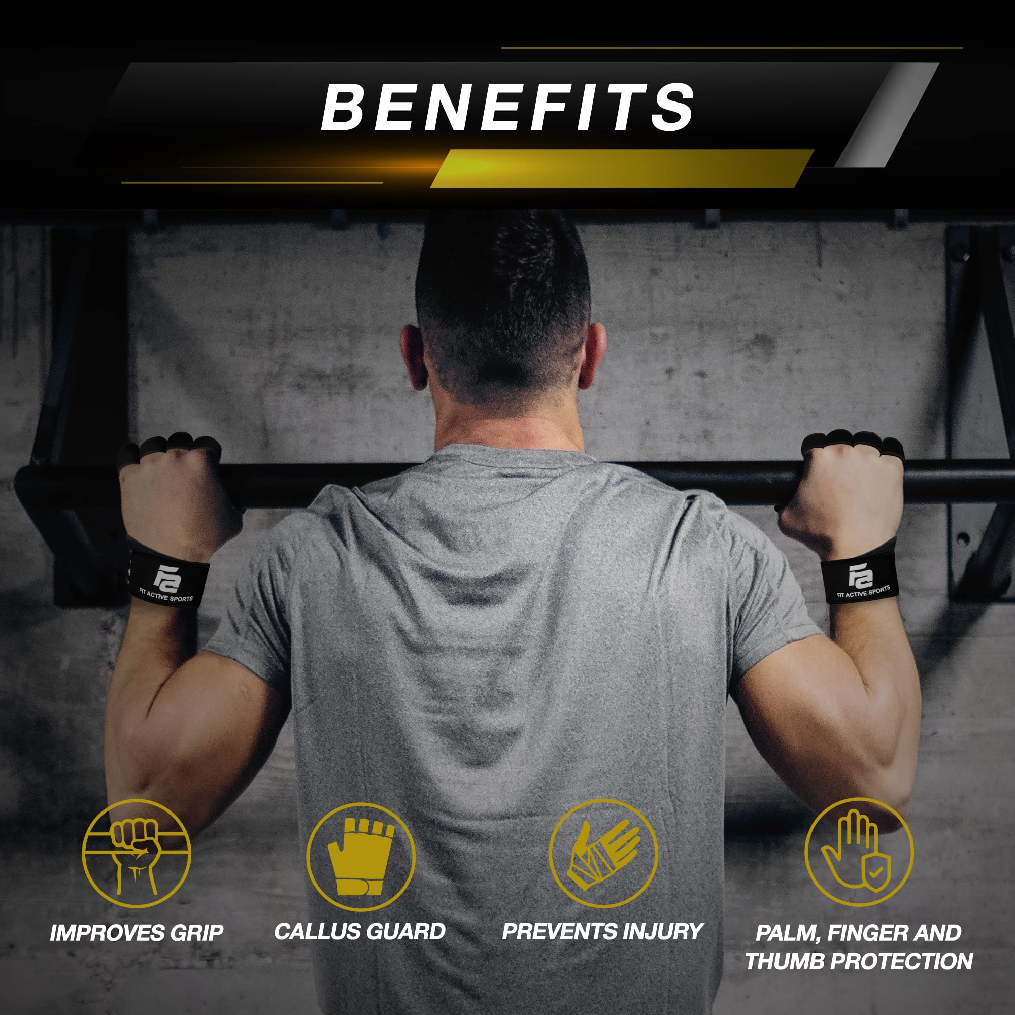 Fit Active Sports comparación de tamaño con mano, guía de ajuste y talla