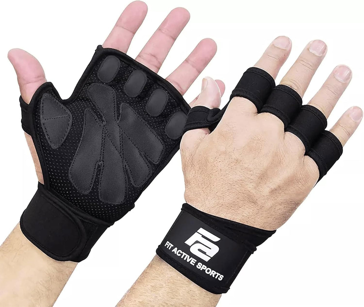 Fit Active Sports frente del empaque mostrando guantes y talla L, protección clara
