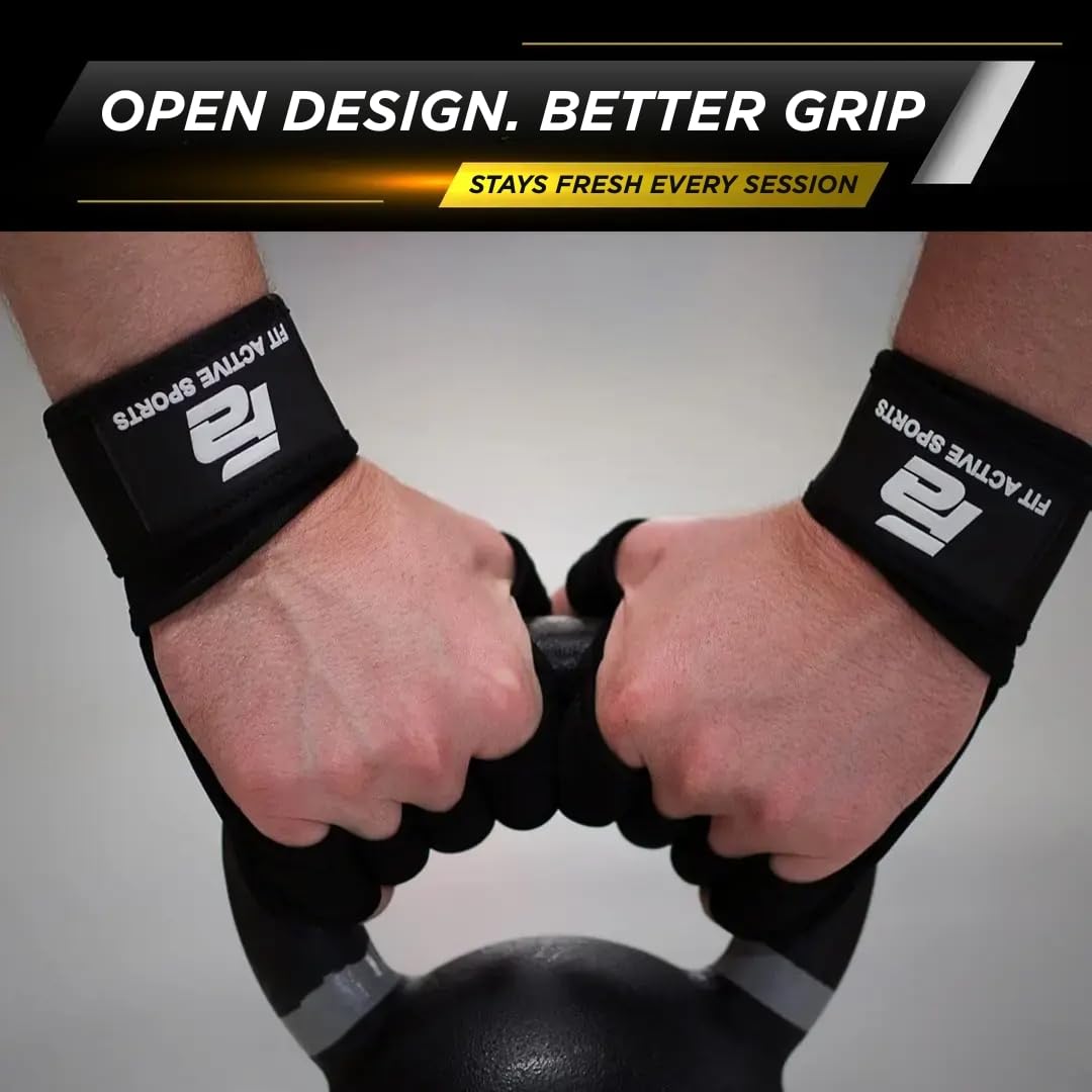 Fit Active Sports guantes en uso durante levantamiento con barra, agarre seguro