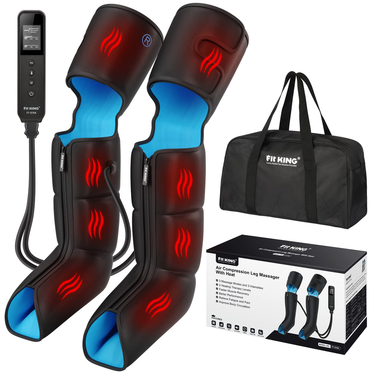 FIT KING vista frontal del masajeador mostrando diseño completo y beneficios