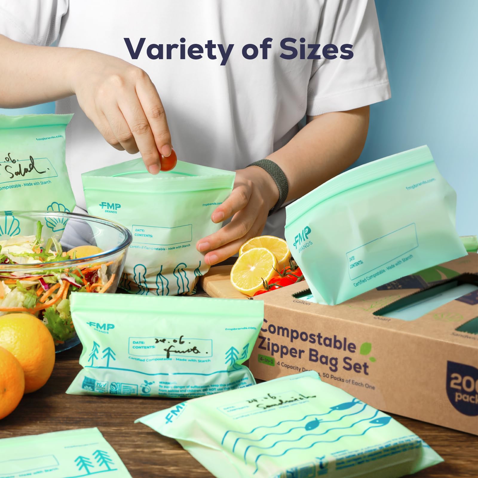 Fit Meal Prep etiqueta con certificaciones BPI y OK Compost visibles
