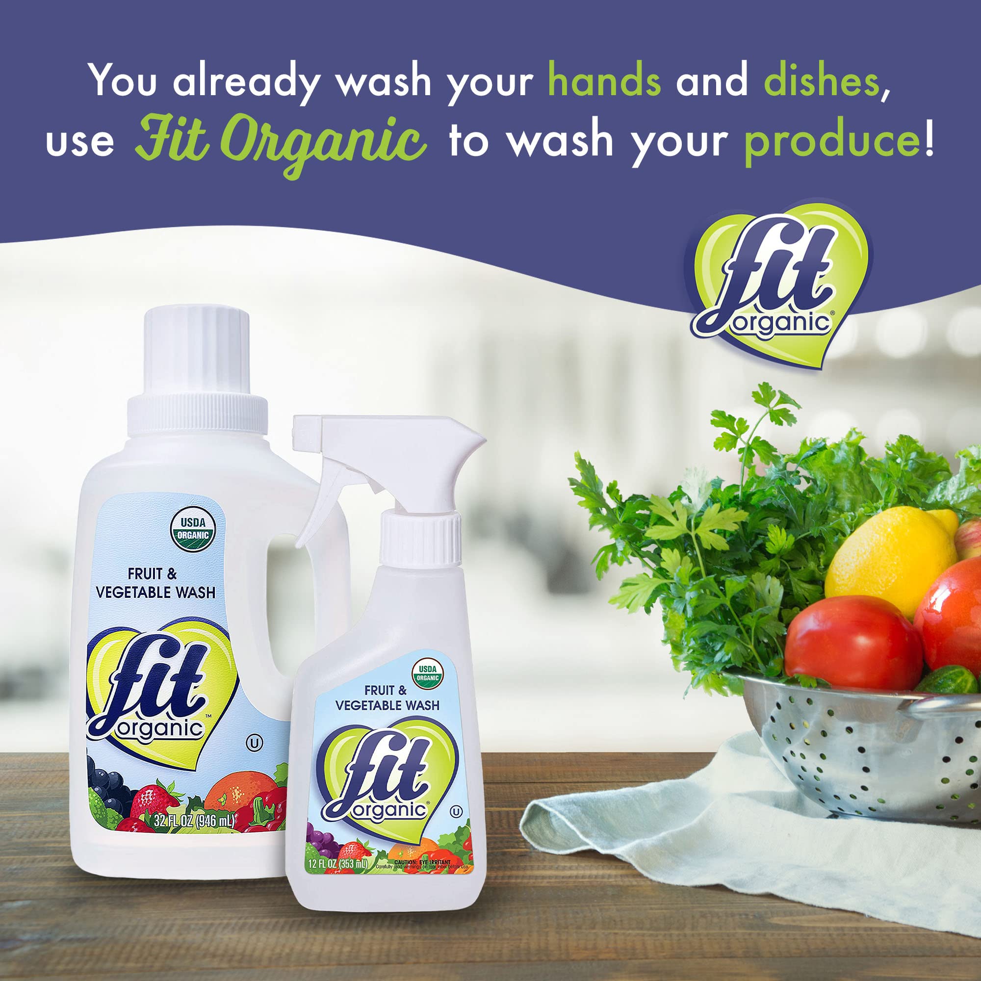 Fit Organic etiqueta con sellos USDA y Kosher visibles