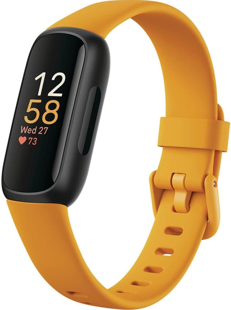 Fitbit Inspire 3 frontal Morning Glow mostrando pantalla y comodidad