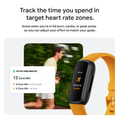 Fitbit Inspire 3 lateral en negro detalle de correa y ajuste seguro