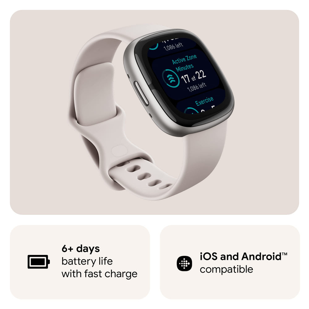Fitbit Sense 2 conectado a cargador mostrando carga rápida eficiente