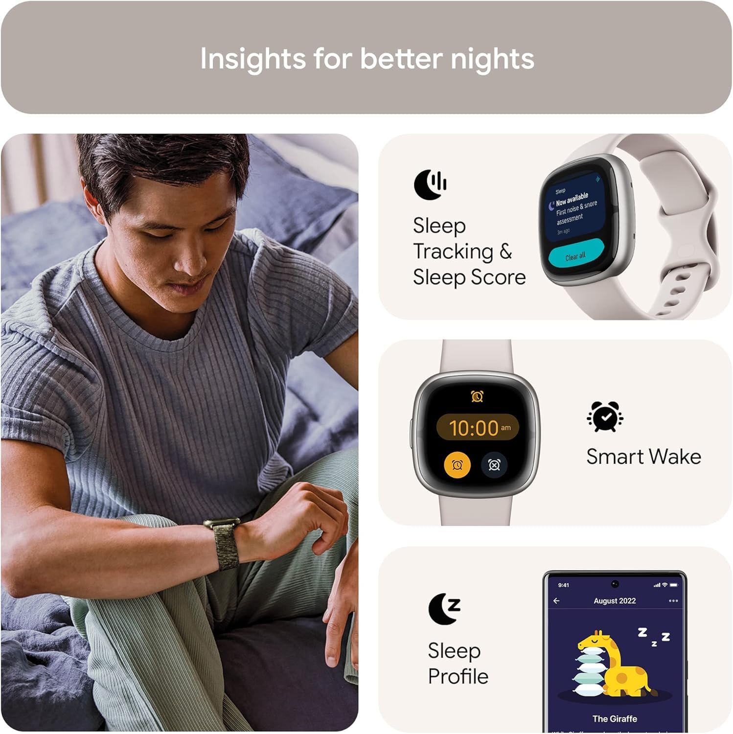 Fitbit Sense 2 pantalla mostrando métricas de sueño y análisis